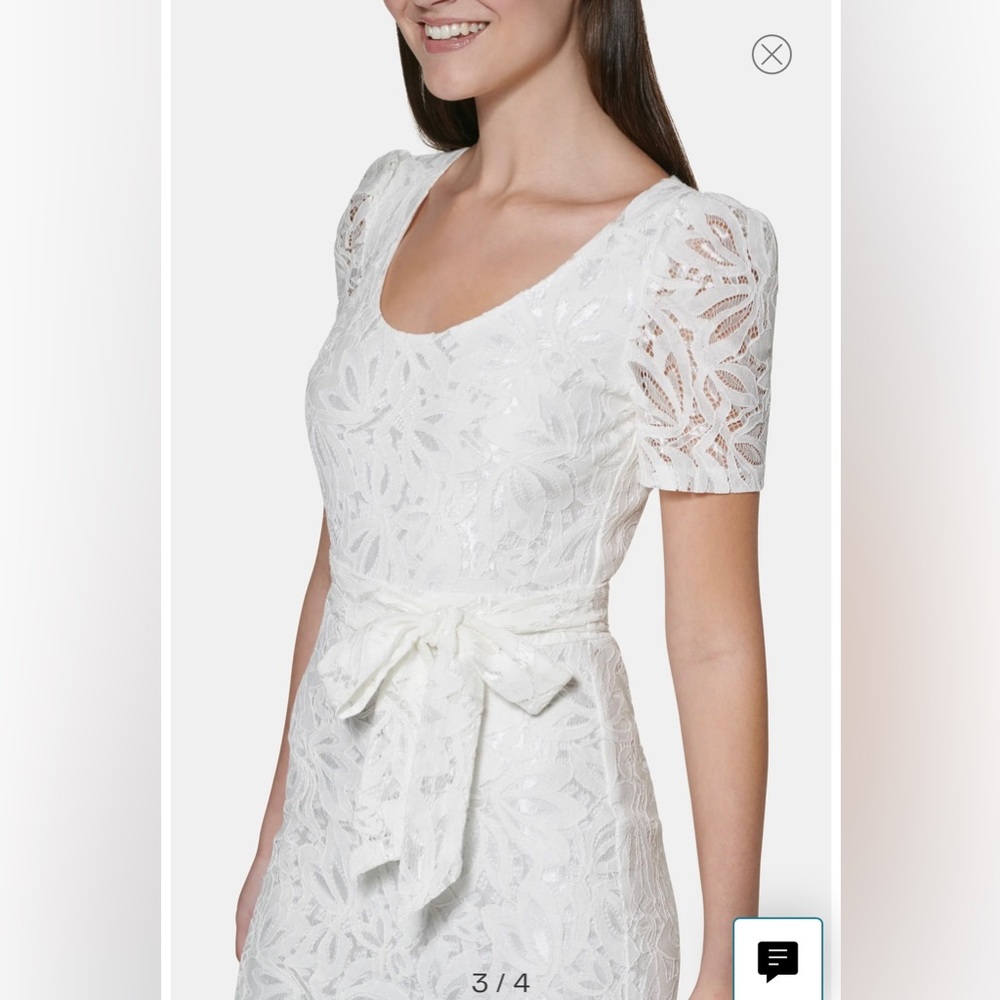 Kensie Lace Tie Waist Dress White Size 4 - Picture 2 of 7